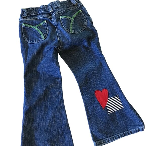 Upcycled Patchwork Jeans, Child's Size 5: Handmade Heart Patches Front and Back - Picture 14 of 16